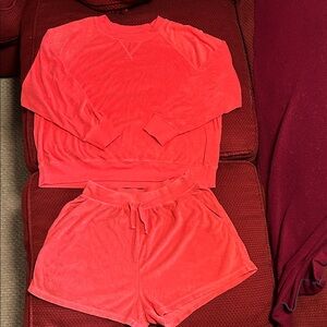 Old Navy Coral Terry Sweatshirt & Shorts Lounge Set